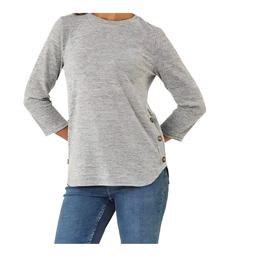 Misia Gray Marl Asymmetrical Side Button Tunic Knit Top ZT818 Womens Small